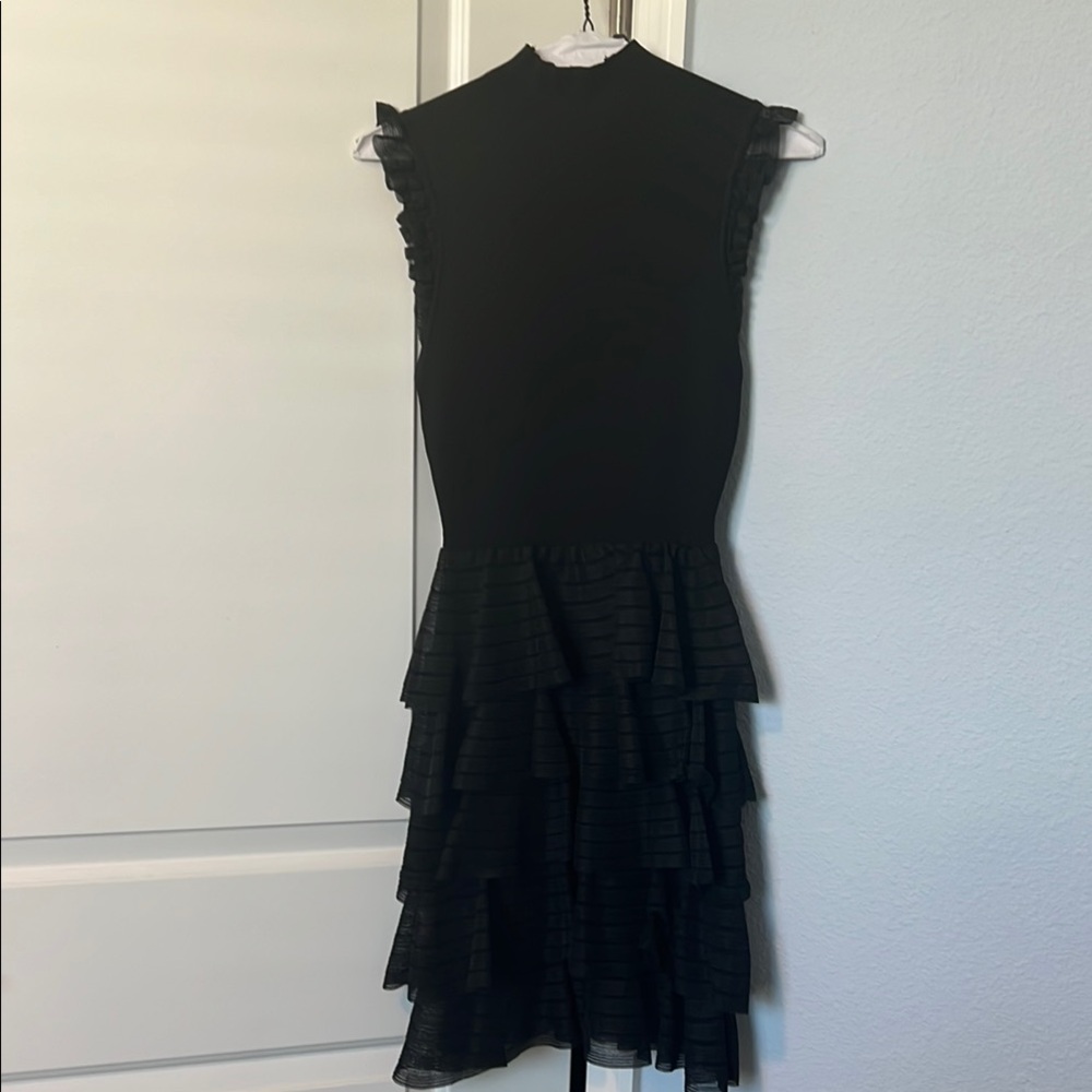Alice + Olivia Black Ruffled Tiered Mini Dress
